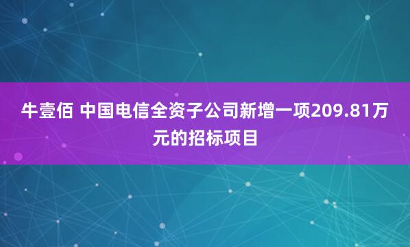 牛壹佰 中国电信全资子公司新增一项209.81万元的招标项目