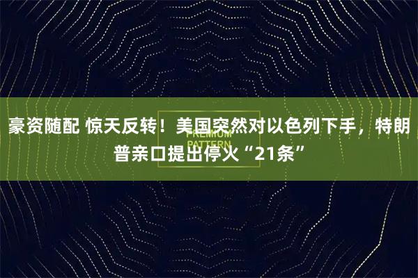豪资随配 惊天反转！美国突然对以色列下手，特朗普亲口提出停火“21条”